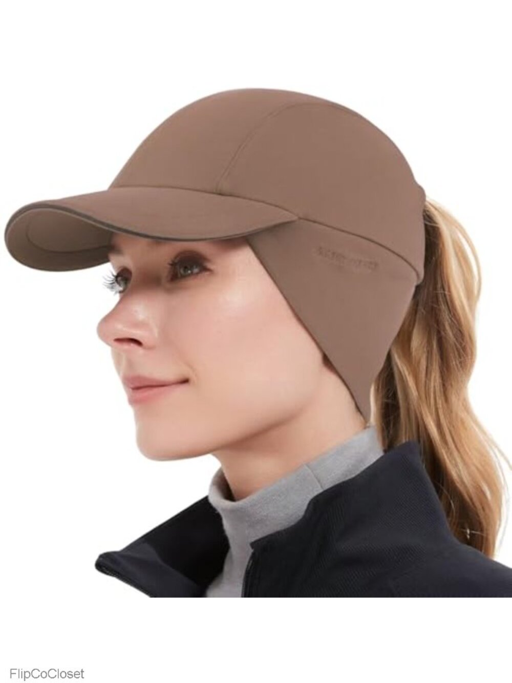 Women's Reflective Fleece Ponytail Winter Beanie Hat with Ear Flap Running Cap